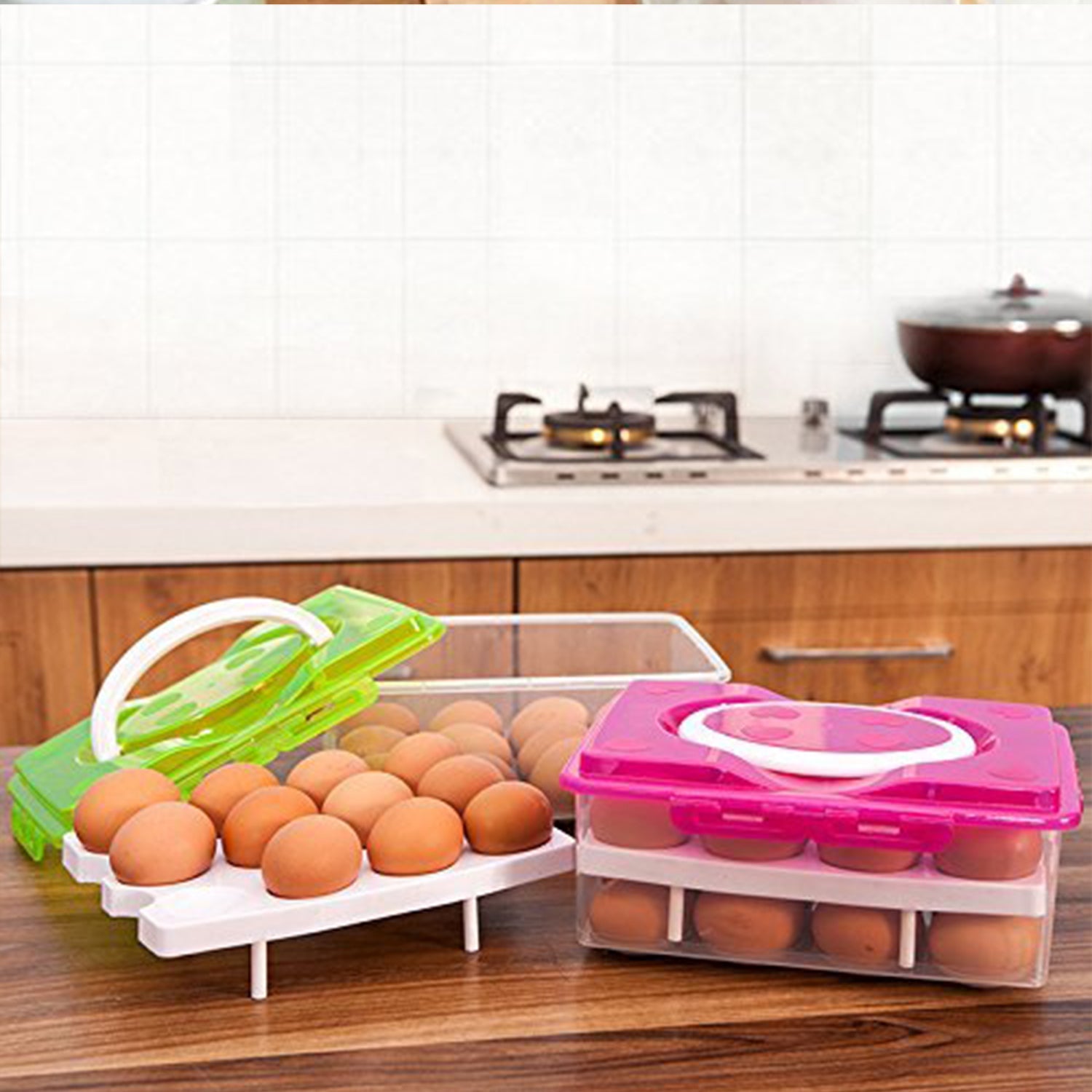 2Layer, 32 Grid Egg Tray with Lid Egg Carrier Holder for Refrigerator, Camping Food Storage Container with Handle (1 Pc ) 2Layer, 32 Grid Egg Tray with Lid Egg Carrier Holder for Refrigerator, Camping Food Storage Container with Handle (1 Pc )